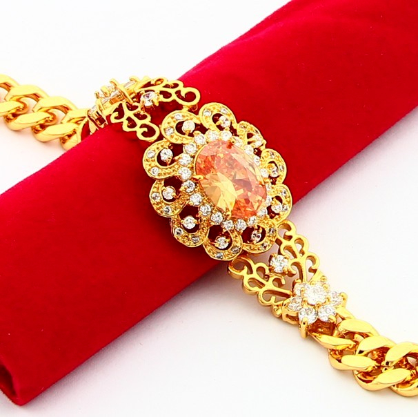 18K Gold Bracelets-GJH52 / 8MM 8inch gold chain bracelet Red CRYSTAL 18K Gold Plated Bracelets for WOMEN,antiallergic(China (Mainland))