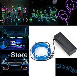 Blue Flexible Neon Light 3m EL Glow Wire Strip Tube+Controller For Party Car(China (Mainland))