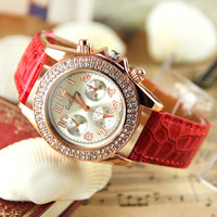 Colors Beautiful Leather Quartz Watch Full Rhinestone Wide Strap Elegant Analog Watches Wristwatches 042