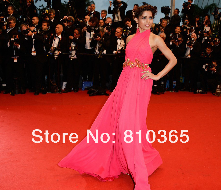 2013-Red-Carpet-Halter-with-Gold-Beads-Waist-Celebrity-Dresses-For ...