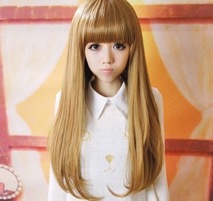 女の子のかつらストレートヘアウィッグ修理ふわふわ梨少し丸まった長いストレート髪送料無料