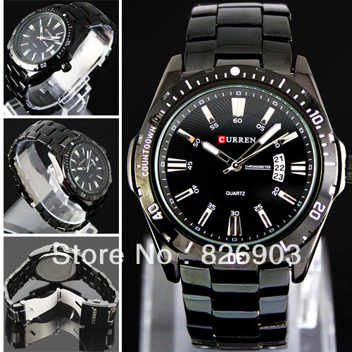 ... GORGEOUS DAY AND DATE BLACK STAINLESS STEEL MEN'S WRIST WATCH, W25-BB