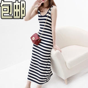 Bohemia black and white stripe full dress women's zebra print spaghetti strap tank dress beach dress one-piece dress(China (Mainland))