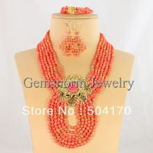 Amazing Gorgeous 6 Rows Pink Coral Wedding Jewelry Set Unique Bridal Jewelry Set Coral Jewelry Gift