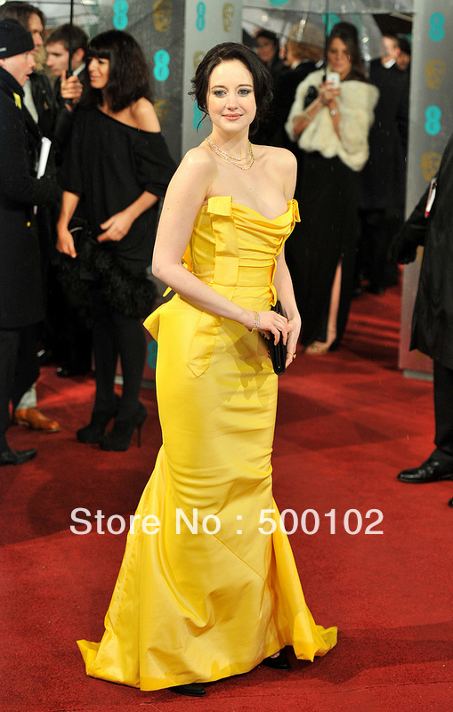 2013-Red-Carpet-Dresses-Adrea-Riseborough-Yellow-Pleated-Strapless ...