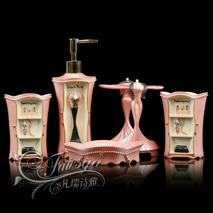 Wedding gift bathroom supplies kit wash set resin bathroom phlobaphene five pieces set of woman(China (Mainland))