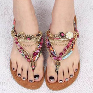 Fashion women's shoes bohemia diamond beaded pinch flat sandals ...