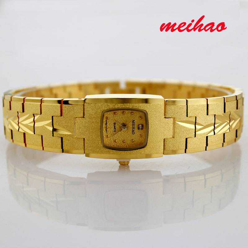 Fashion lady flat gold plated sand bracelet watch ultra-thin quartz women's watch the trend hot-selling(China (Mainland))