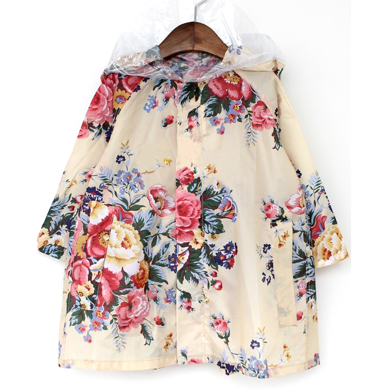 Flower female child raincoat poncho zipper with a hood !(China (Mainland))