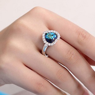 J27 love heart peach heart shaped aquamarine ring silver sapphire jewelry fine jewelry