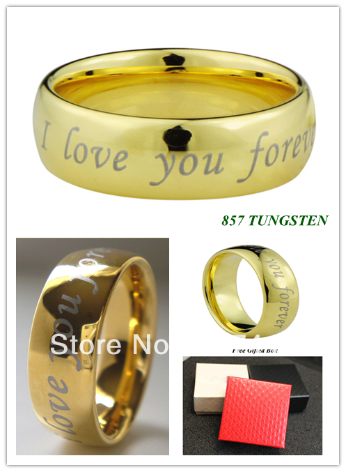 New Tungsten Carbide Wedding Band 18K GOLD GP I Love You Forever Mens Women Marriage Ring