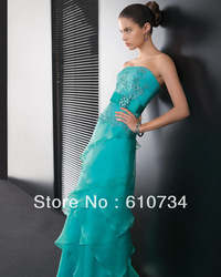 E0269 2013 Strapless Long Lace New Western Lady Turquoise Evening Dress(China (Mainland))
