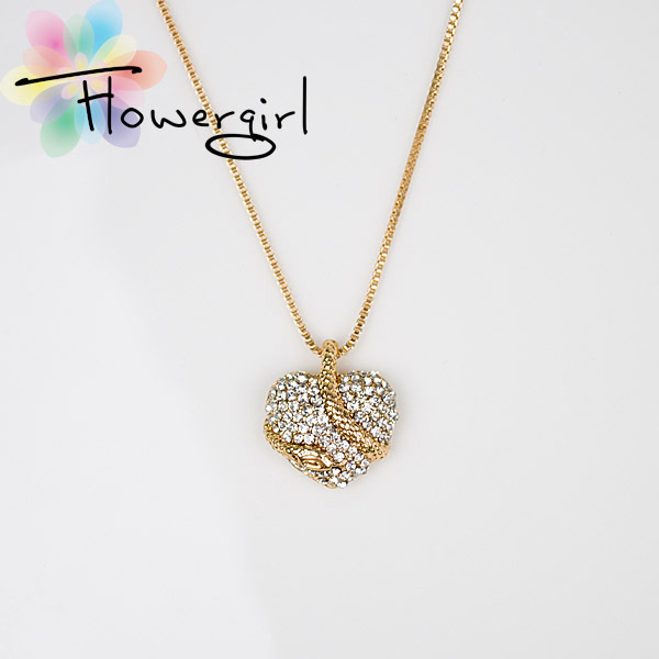 Love gift gold snake with crystal heart pendant necklace snake necklace rhinestone heart necklace 4931 A4