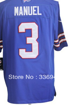 Free shipping 10 pcs/lot 2013 Draft Pick Men's American Buffalo Football EJ Manuel Game Team Color Blue Jersey,Accept Mix Order(China (Mainland))