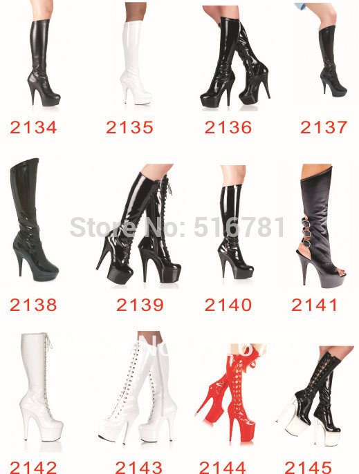 20cm High Heeled Shoes Round Toe Shoes Japanned Leather Knee High Sexy Boots Dance Shoes 8