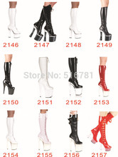 20cm High Heeled Shoes Round Toe Shoes Japanned Leather Knee High Sexy Boots Dance Shoes 8