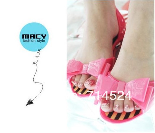 3color 5 9Size 2013 fashion elegant Women Summer fish mouth bowknot Jelly melissa Flat Sandal lady