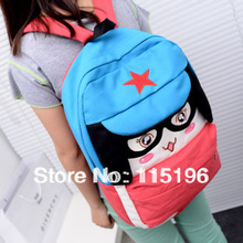 2013 women handabg Spring color block canvas backpack school bag backpack free shipping(China (Mainland))
