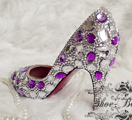 high-heeled purple crystal wedding shoes rhinestone party shoes women ...