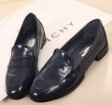Free Shipping Mint Green Vintage Comfortable Women’s Casual Shoes Closed Toe Japanned Leather Flat Heel Loafers