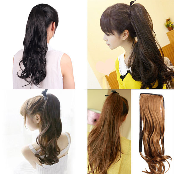  F9s Long Curly Girl Big Wavy Ponytail Wigs Pony Hair Hairpiece Extension Black Dark Light