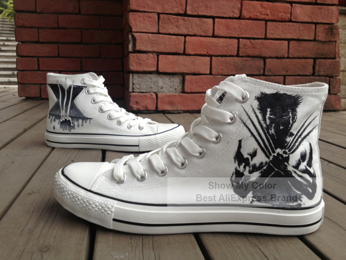 2013 X Men Wolverine Fashion Shoes High Top Canvas Hand Painted Sneakers Men Women