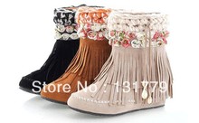 free shipping autumn and winter flower round toe tassel boots elevator High quality tassel boots fashion