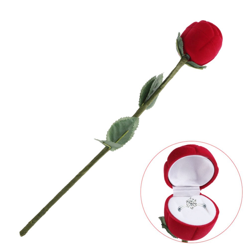 Unique Romantic Red Rose Engagement Wedding Ring Earrings Jewelry Gift Box Case K5BO