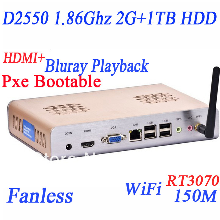 2013 new arrival diskless mini pcs with D2550 hdmi dual core four thread 1 86Ghz 2G