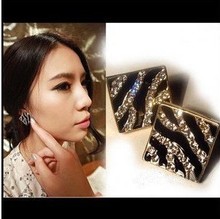 Min.order is $15(mix order) Free Shipping 2013 Square Imitation Diamond Gold Plated Drip Zebra Stud Earrings (Black)  XY-E351