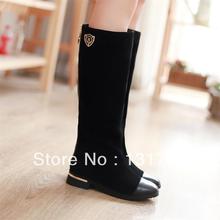 free shipping boots winter woman Back zipper nubuck leather high leg low heeled boots round toe