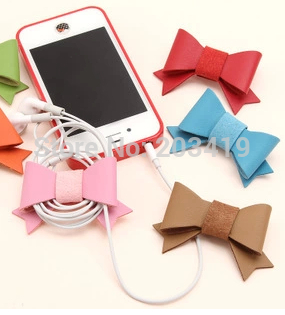 screen cleaner bowknot cable wire clip tidy earphone winder Organizer holder for moblie cell phone MP3