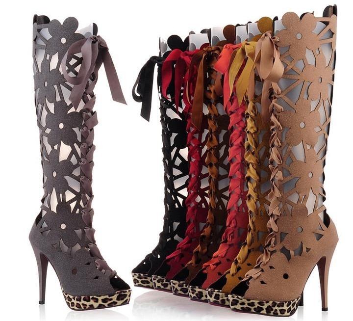 2014 New arrive retro knee high gladiator platform gladiator high heel sandals knee high martin boots