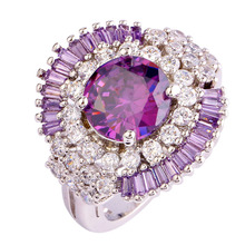 Wholesale 499R1-9  Dazzling Purple  Amethyst & White Topaz 925  Silver Ring Size 9 Free shipping