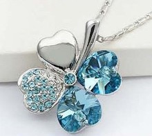 (Min order $10 mix) plated austrian crystal a clover lucky necklaces & pendants fashion jewelry free shipping