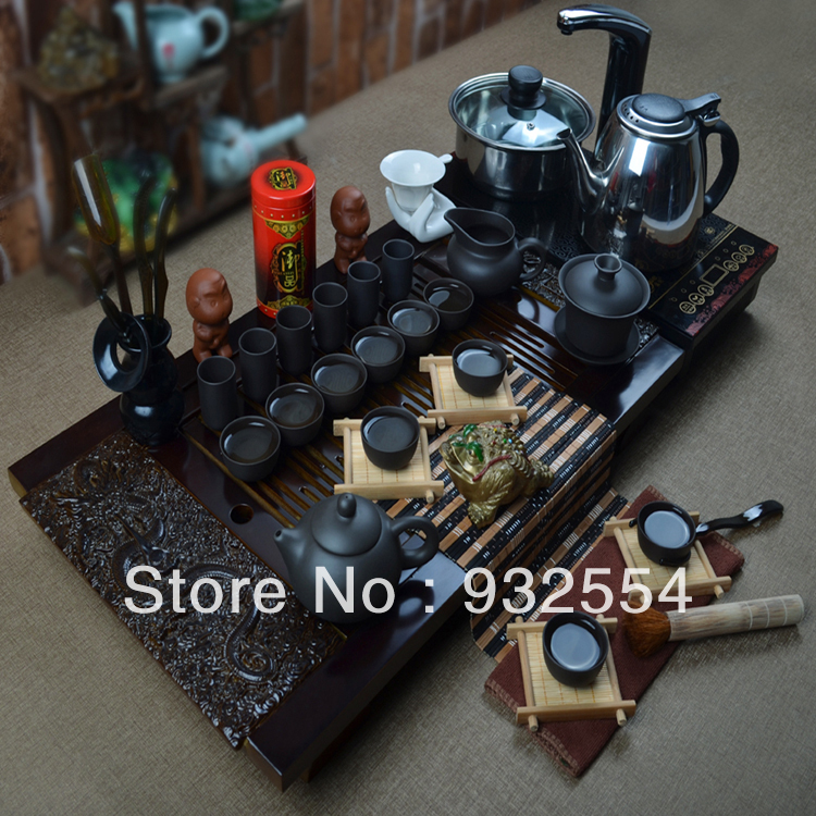 Tea set purple kung fu tea set solid wood tea tray chinese tea set