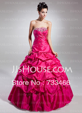 Sexy  Ball-Gown Strapless Floor-Length Taffeta Quinceanera Dress With Ruffle Beading Custom Made Plus Size
