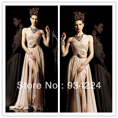 매- 2013 섹시한 A- 라인 샴페인 쉬폰 층- 길이 드레스
