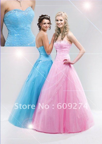 100 Guarantee 2013 Custom Strapless Quinceanera Dress Tulle Beaded A line Blue Pink Homecoming Prom Dresses