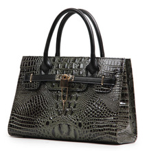 Crocodile Genuine Leather Woman Messenger Bag Calfskin Handbag Print Black Shoulder Bag Large Totes Free Shipping