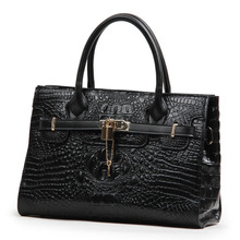 Crocodile Genuine Leather Woman Messenger Bag Calfskin Handbag Print Black Shoulder Bag Large Totes Free Shipping