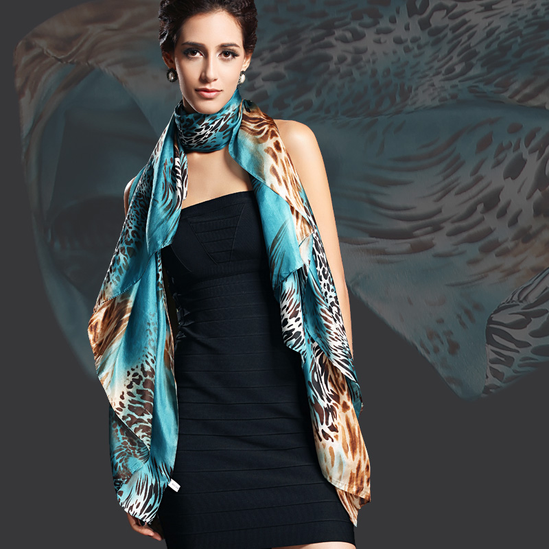 2013 New Design Women Leopard Print Pure Silk Scarf,200*110cm Brand Mulberry Silk Design Long scarf Wraps For Autumn,Winter