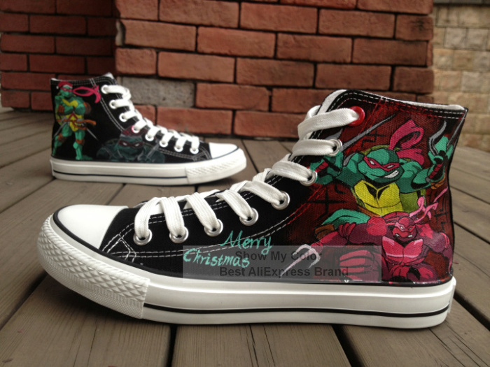 Ninja Turtles Shoes Best Gifts Gift Hand Painted High Top Black Canvas Sneakers TMNT Shoes