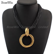 Cluster Vintage Cross Alloy Circle Pendant Lots of Black Leather Chain Necklaces Fashion Jewelry For Ladies CE1432