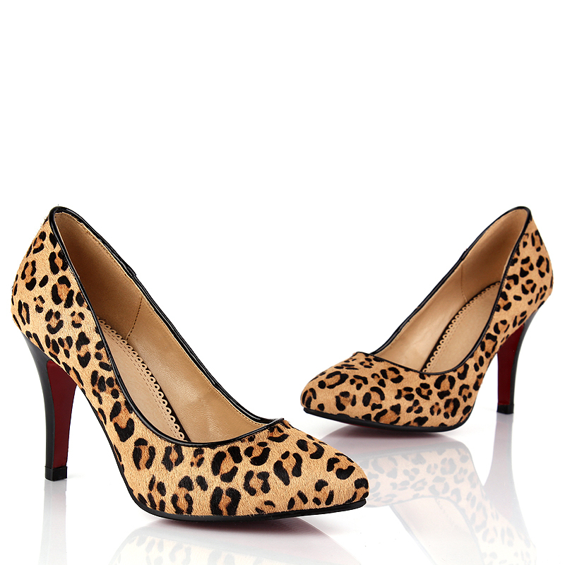 Genuine leather horsehair leather new style super high heels lady s fashion sexy Leopard platform shoes