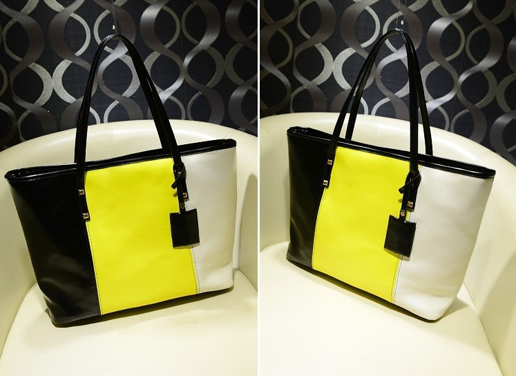 2013 Hot Fashion Women s Classic Shoulder Bag Ladies Tote Bag PU leather Three color joining