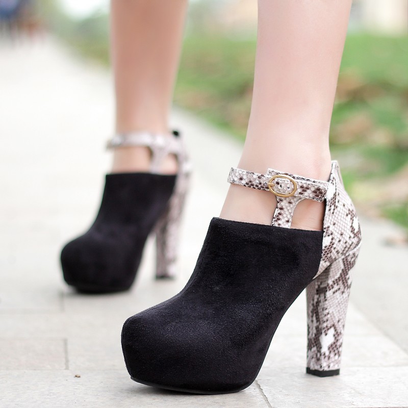 Free shipping ladies fashion high heels Platform flock leather Shoes With Buckle spring autumn summer shoes