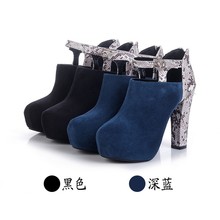 Free shipping ladies fashion high heels Platform flock leather Shoes With Buckle spring autumn summer shoes