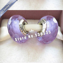 2pcs 925 Sterling Silver Murano Purple  Faceted Glass Beads Fits For European pandora Charm necklaces & pendants ZS225