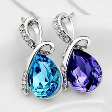 X192 David jewelry wholesale Blue fashion angel tears design pendant female necklace peacock jewelry crystal pendant